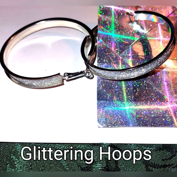 Silver Glitter Hoops - Picture 1 of 12